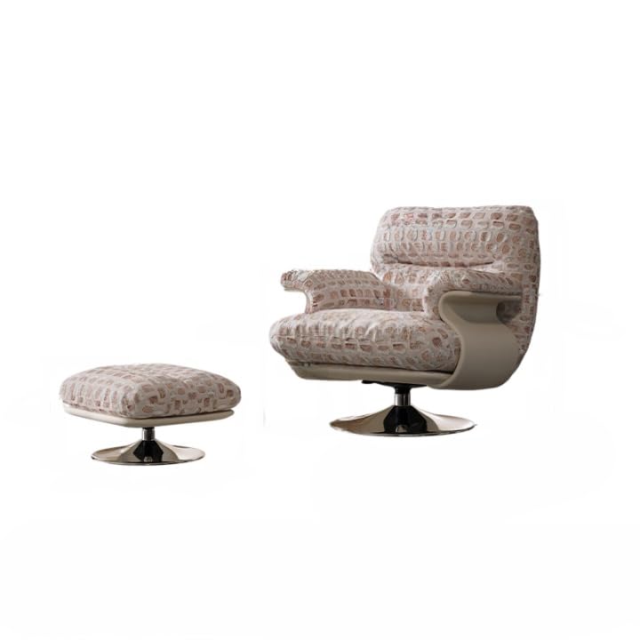 EDLME Swivel Accent Chair with Ottoman – Blush Beige