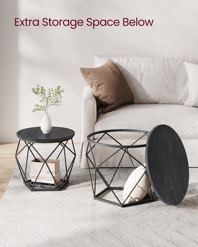 VASAGLE Round Coffee Tables with Steel Frame, Set of 2