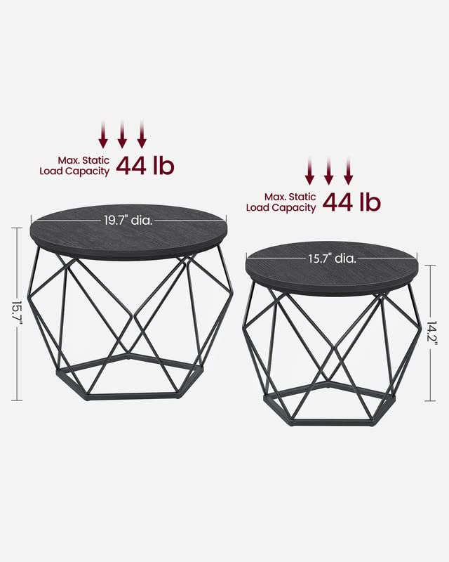 VASAGLE Round Coffee Tables with Steel Frame, Set of 2