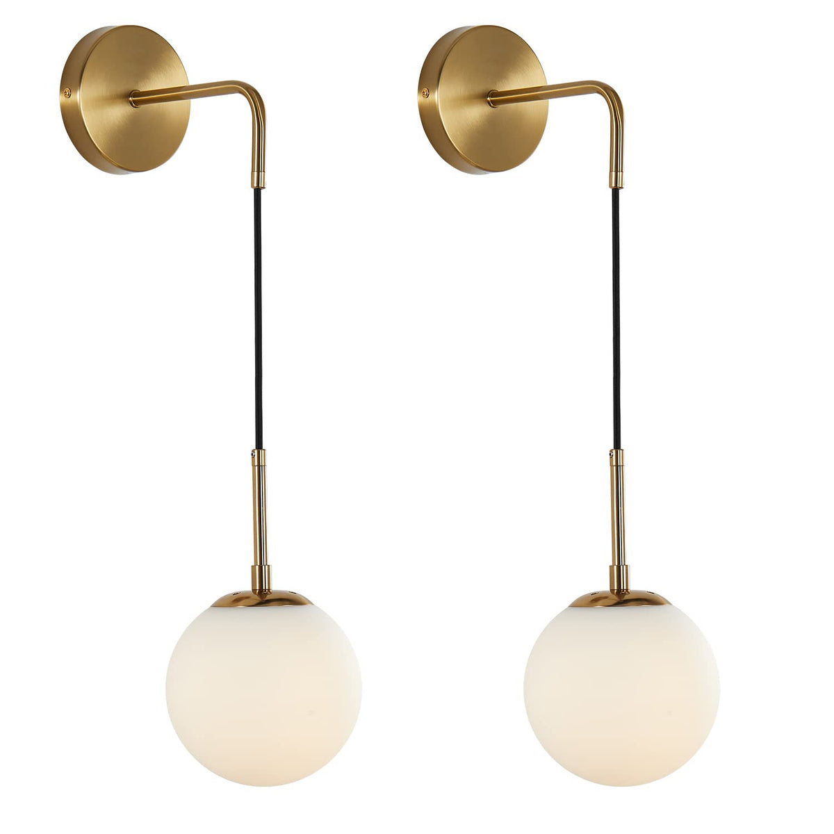 KCO Mid-Century Adjustable Brass Wall Light with Glass Shade