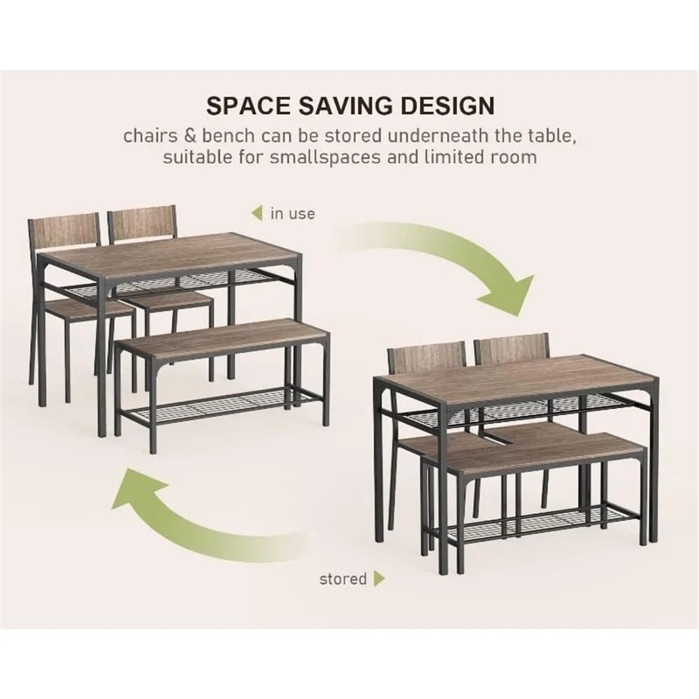 HYgloF 4-Piece Dining Table Set with Bench & 2 Chairs
