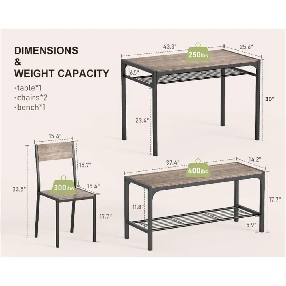 HYgloF 4-Piece Dining Table Set with Bench & 2 Chairs