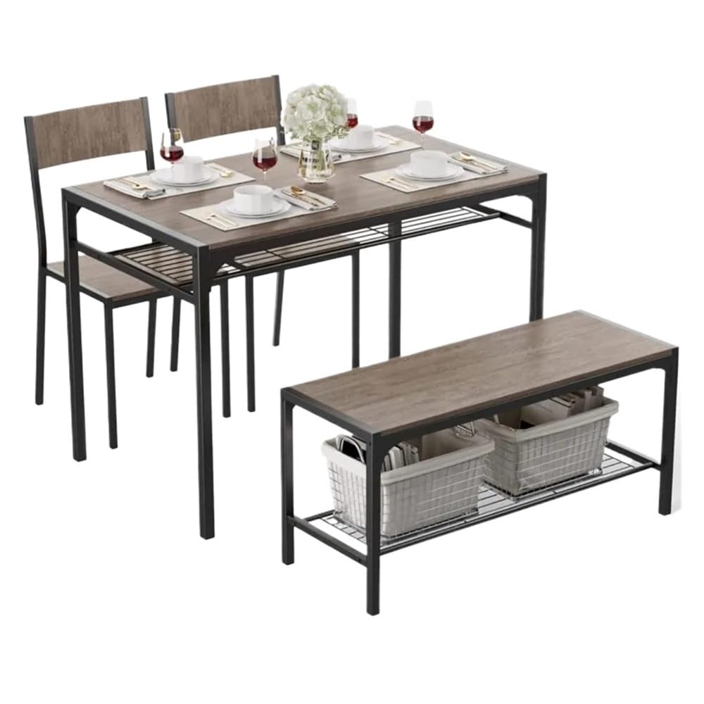 HYgloF 4-Piece Dining Table Set with Bench & 2 Chairs