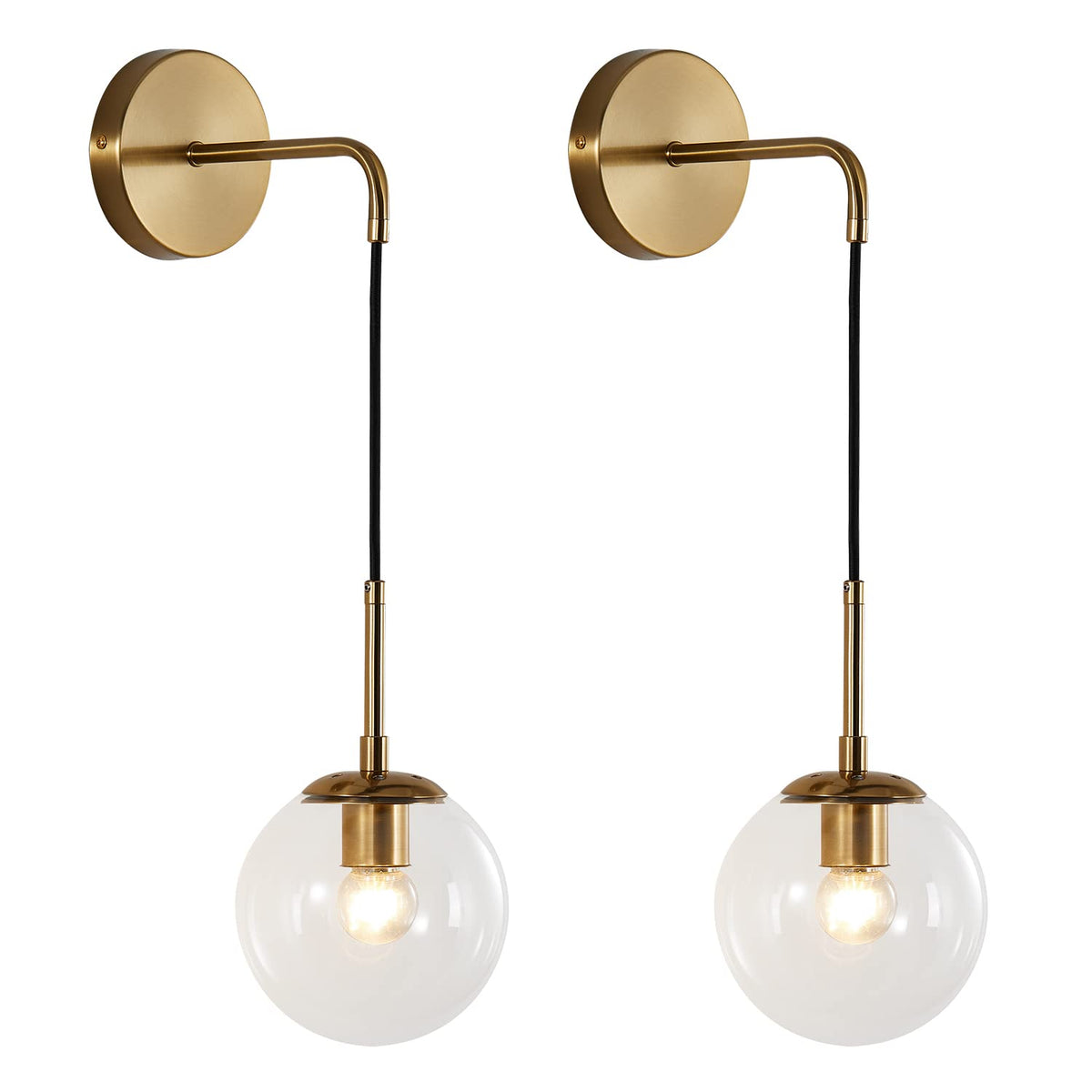 KCO Mid-Century Adjustable Brass Wall Light with Glass Shade