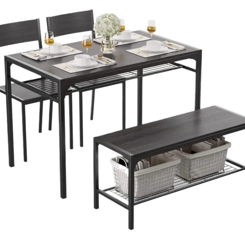 HYgloF 4-Piece Dining Table Set with Bench & 2 Chairs