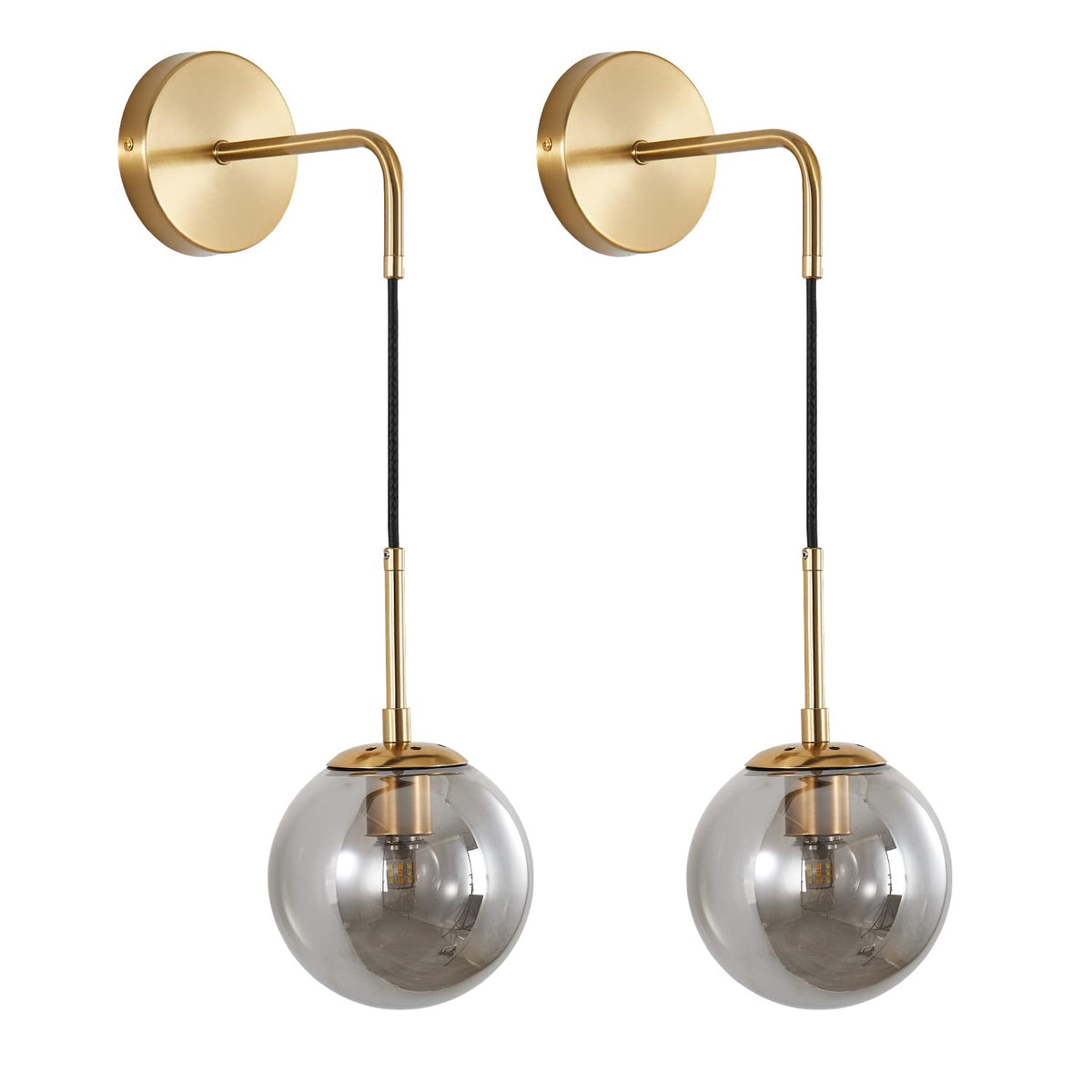 KCO Mid-Century Adjustable Brass Wall Light with Glass Shade