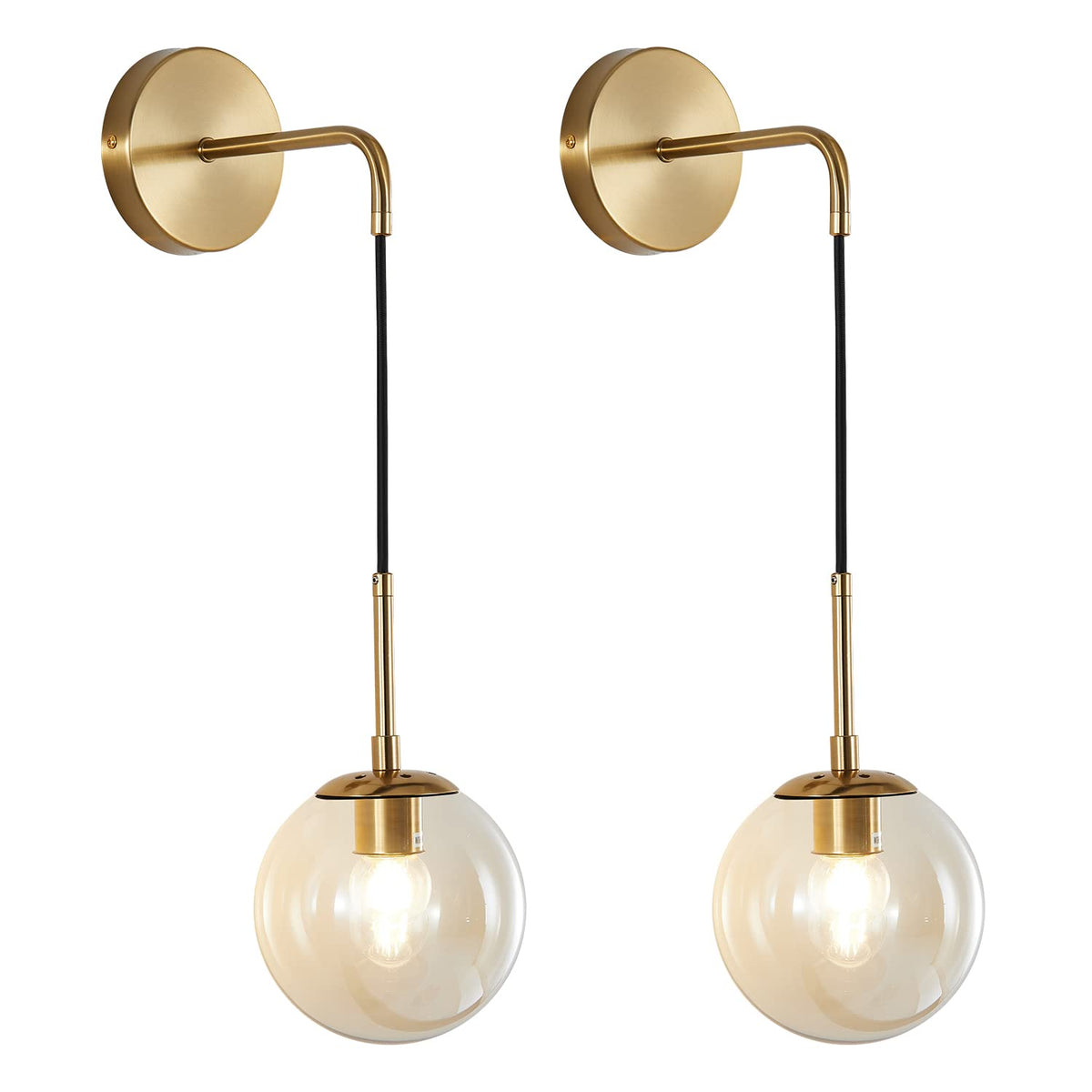 KCO Mid-Century Adjustable Brass Wall Light with Glass Shade