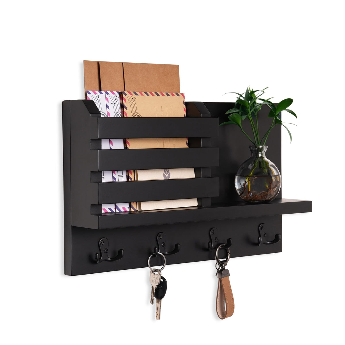 BAWADE Modern Wooden Entryway Wall Shelf with Hooks