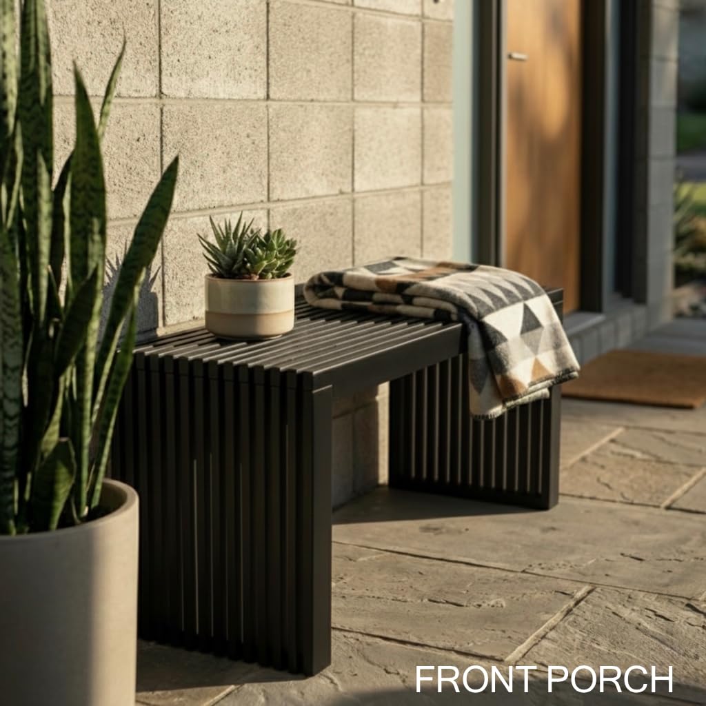 SWEVEN Modern Bamboo Wood Storage Bench for Entryway