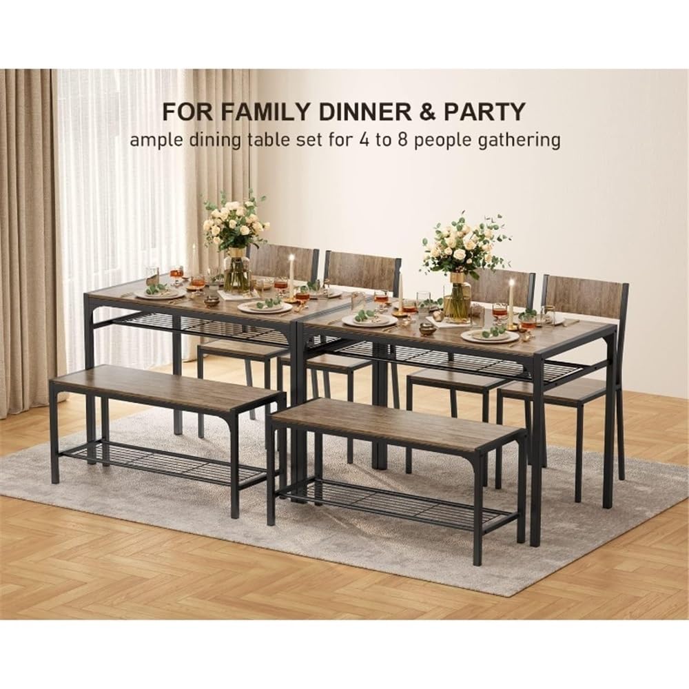 HYgloF 4-Piece Dining Table Set with Bench & 2 Chairs