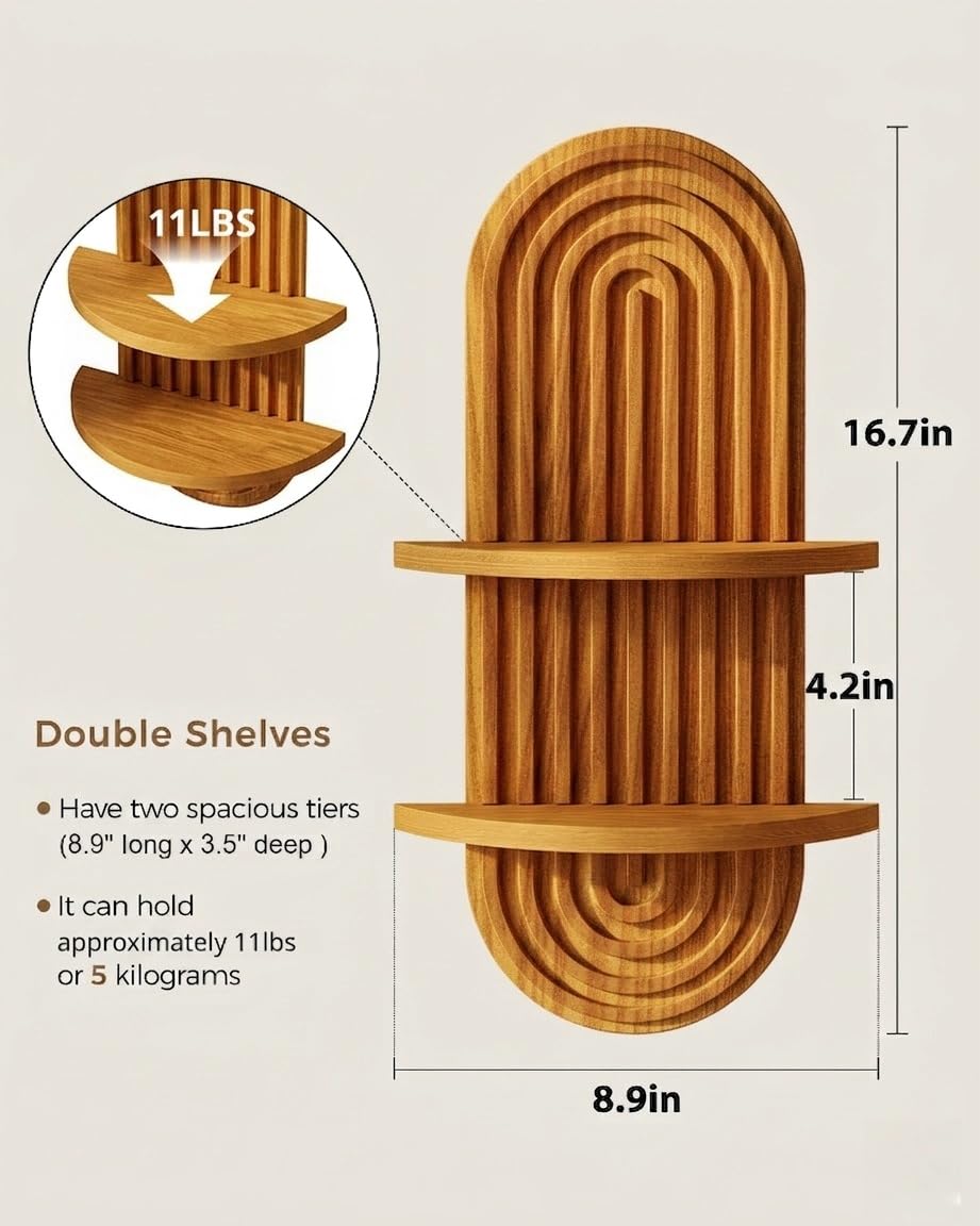 Bamworld Boho 2-Tier Wooden Plant Wall Shelf & Holder