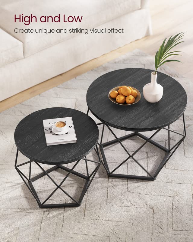 VASAGLE Round Coffee Tables with Steel Frame, Set of 2
