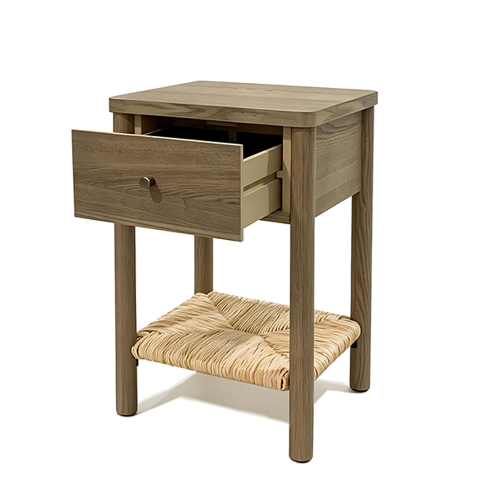 GDFStudio Wooden Nightstand with Jute Shelf & Drawer