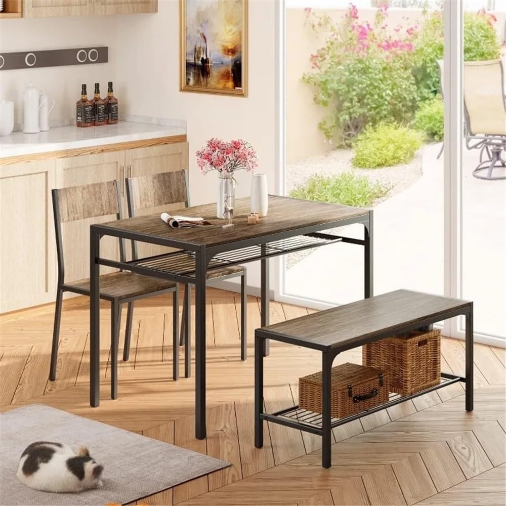 HYgloF 4-Piece Dining Table Set with Bench & 2 Chairs
