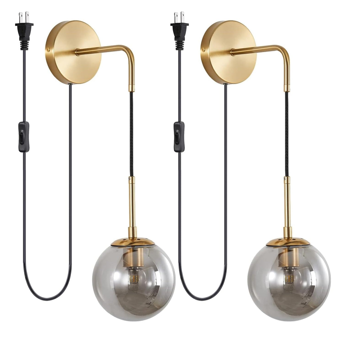 KCO Mid-Century Adjustable Brass Wall Light with Glass Shade