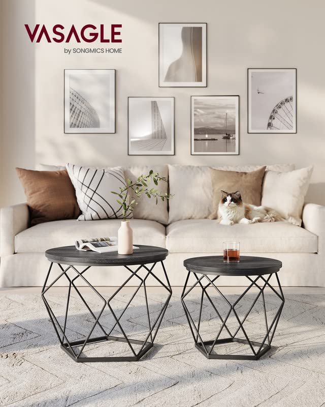 VASAGLE Round Coffee Tables with Steel Frame, Set of 2