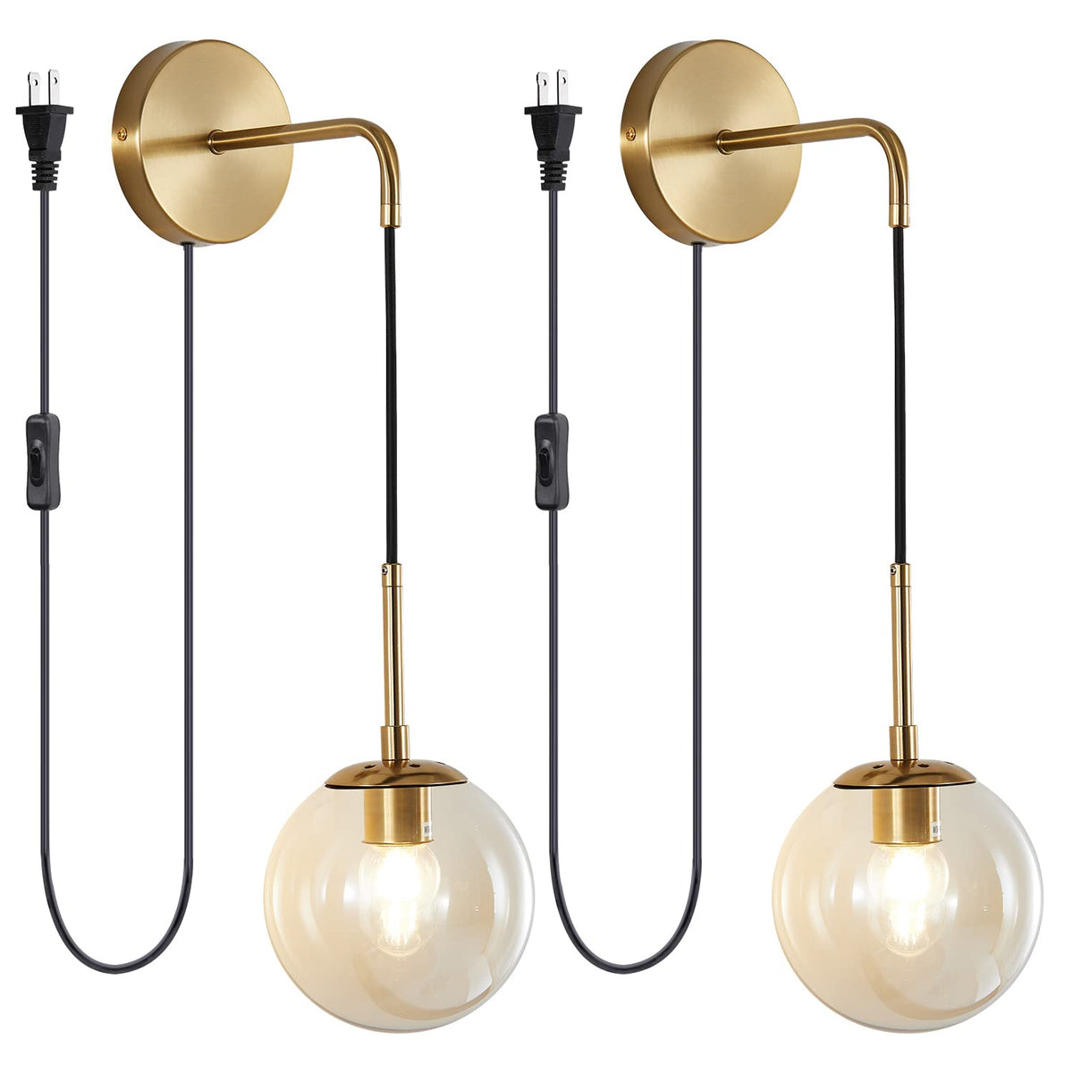 KCO Mid-Century Adjustable Brass Wall Light with Glass Shade