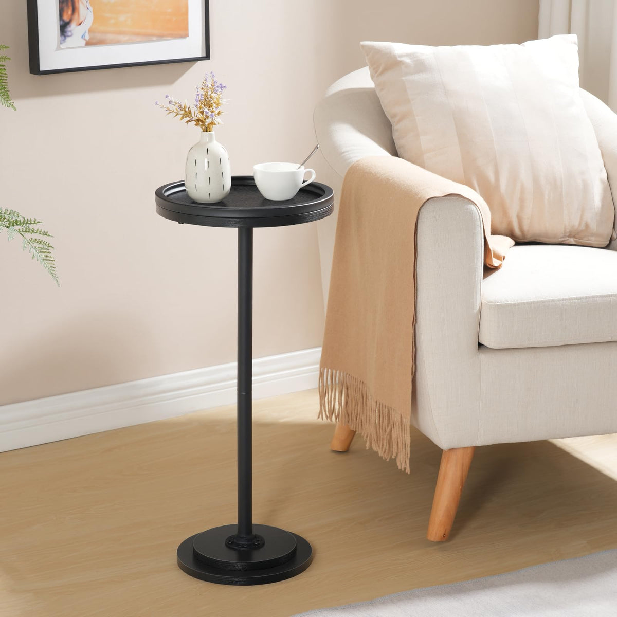 HOOBRO Round Pedestal Side Table for Small Spaces