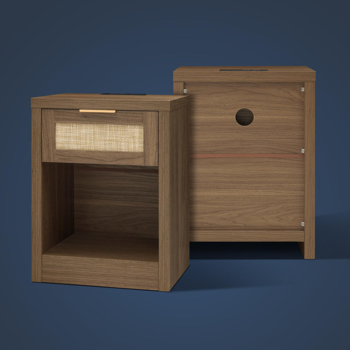 OAKHAM Boho Nightstand with Drawer & Storage Shelf