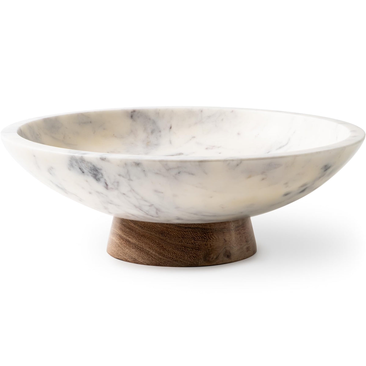 Cork & Mill 11-Inch Marble Bowl with Acacia Wood Pedestal