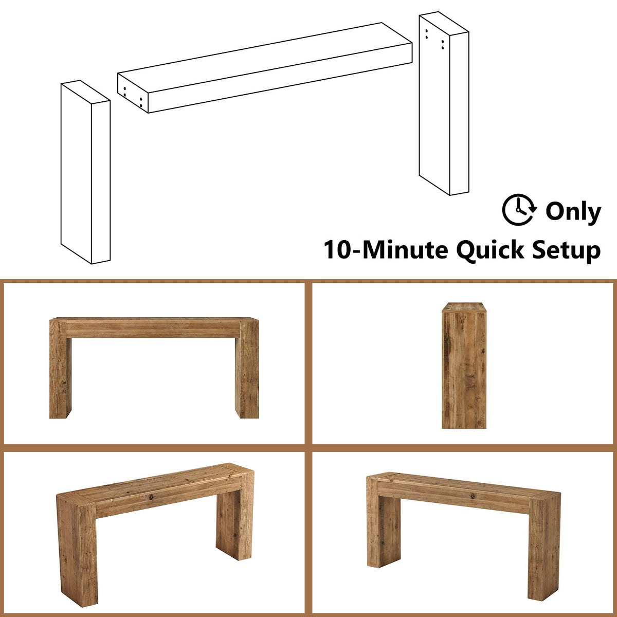 WINWY Solid Wood Console Table for Entryway & Living Room