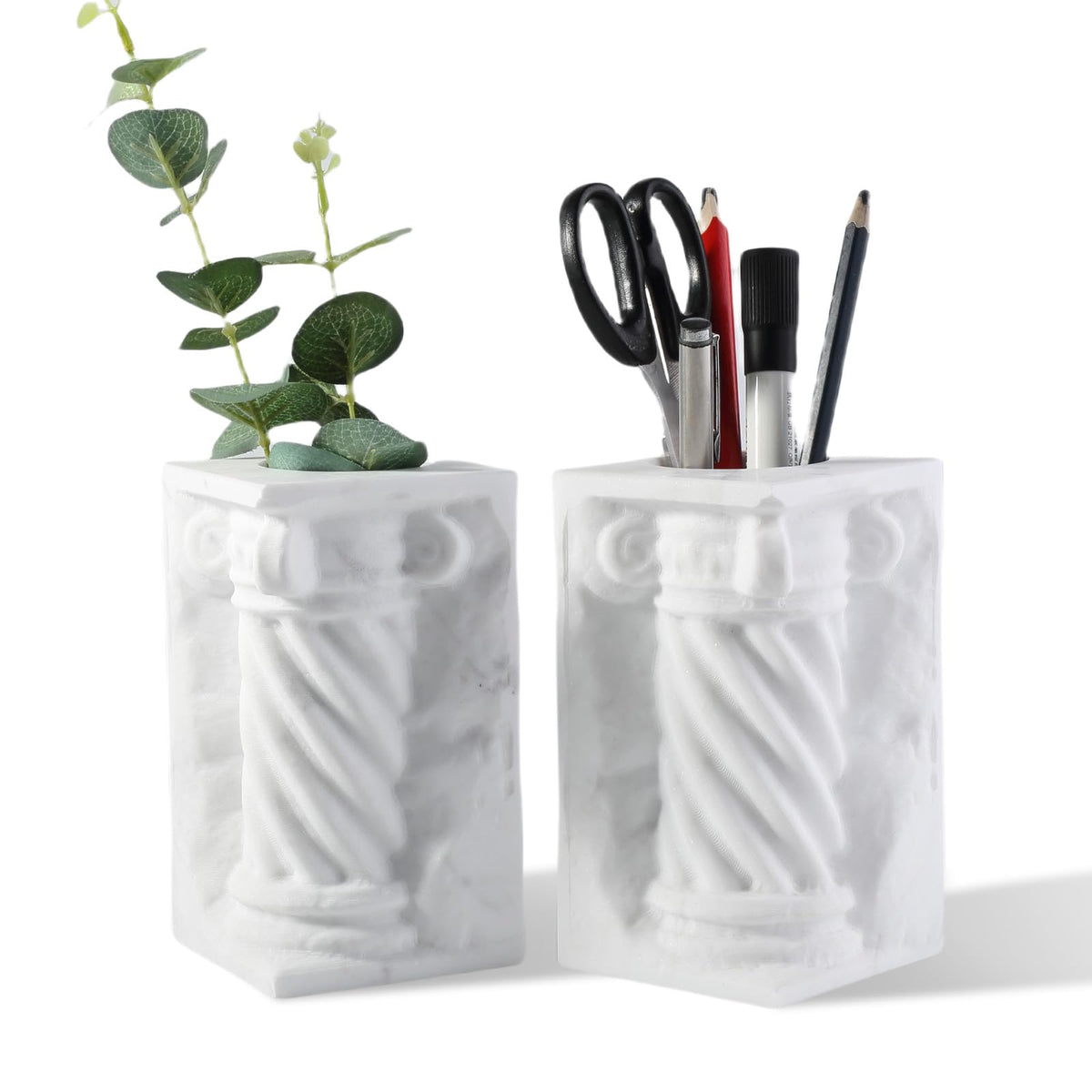 Roman Column Marble Bookends with Flower Vase Function
