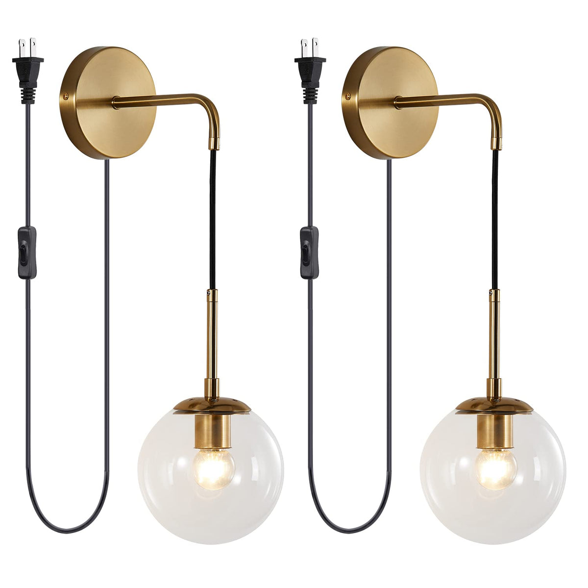 KCO Mid-Century Adjustable Brass Wall Light with Glass Shade