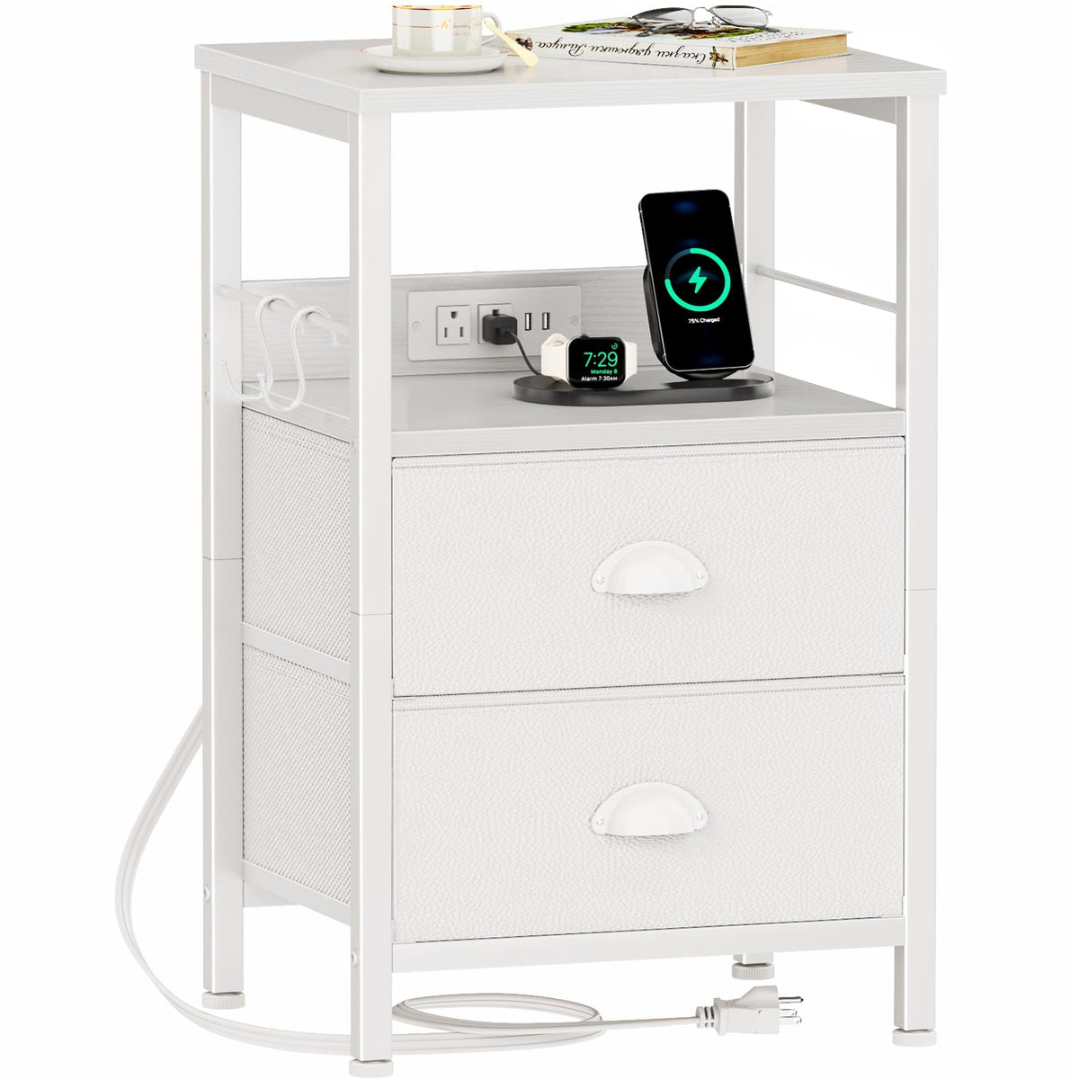 Furologee Nightstands with Charging Station, Set of 2