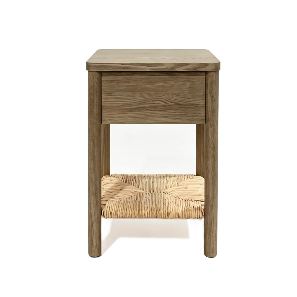 GDFStudio Wooden Nightstand with Jute Shelf & Drawer