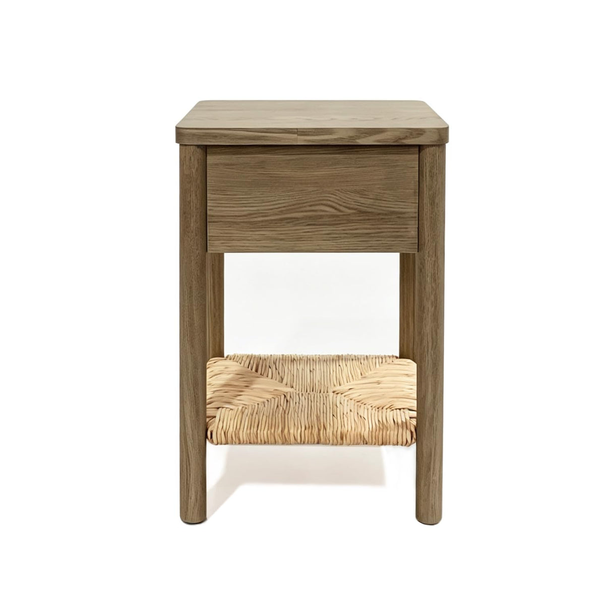GDFStudio Wooden Nightstand with Jute Shelf & Drawer