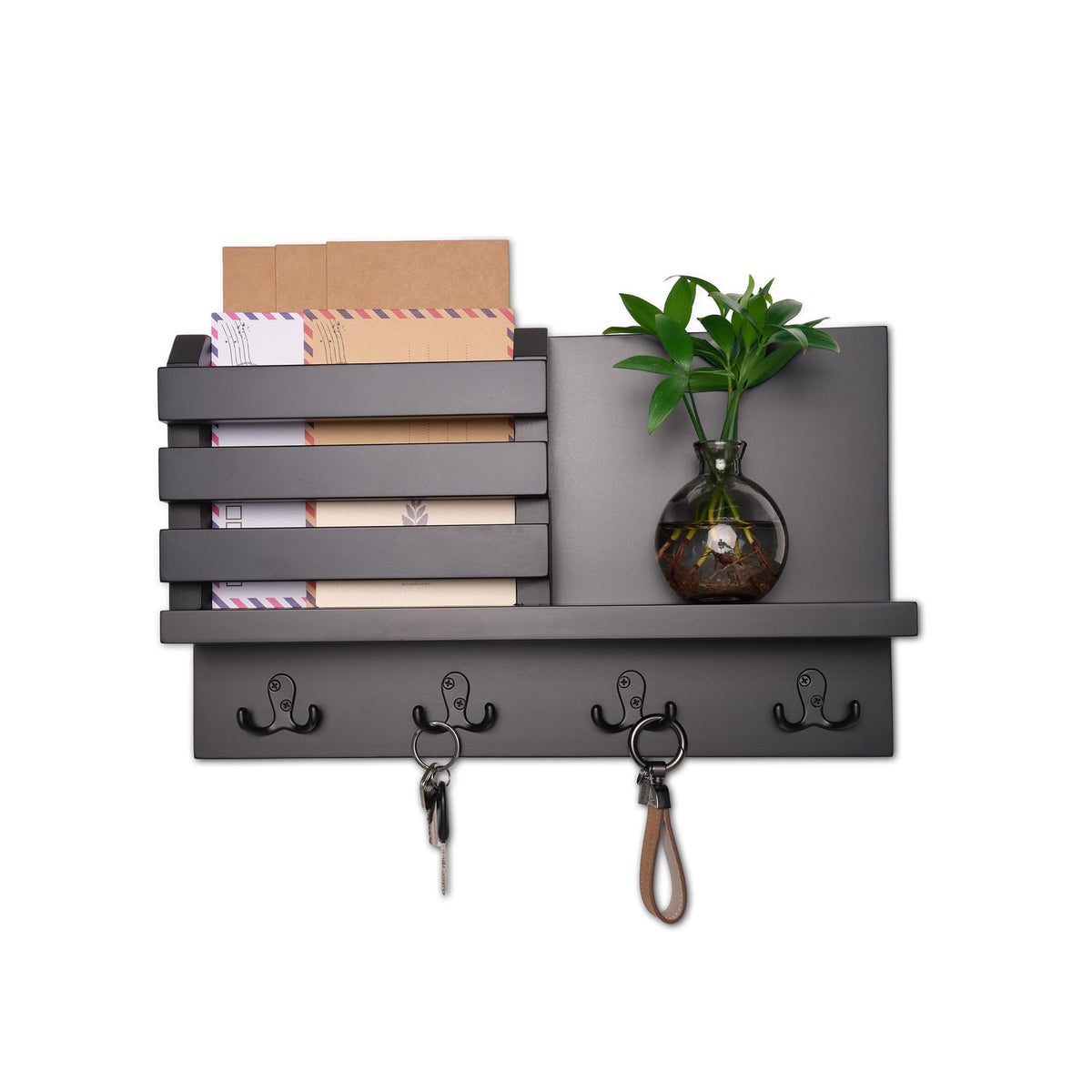 BAWADE Modern Wooden Entryway Wall Shelf with Hooks