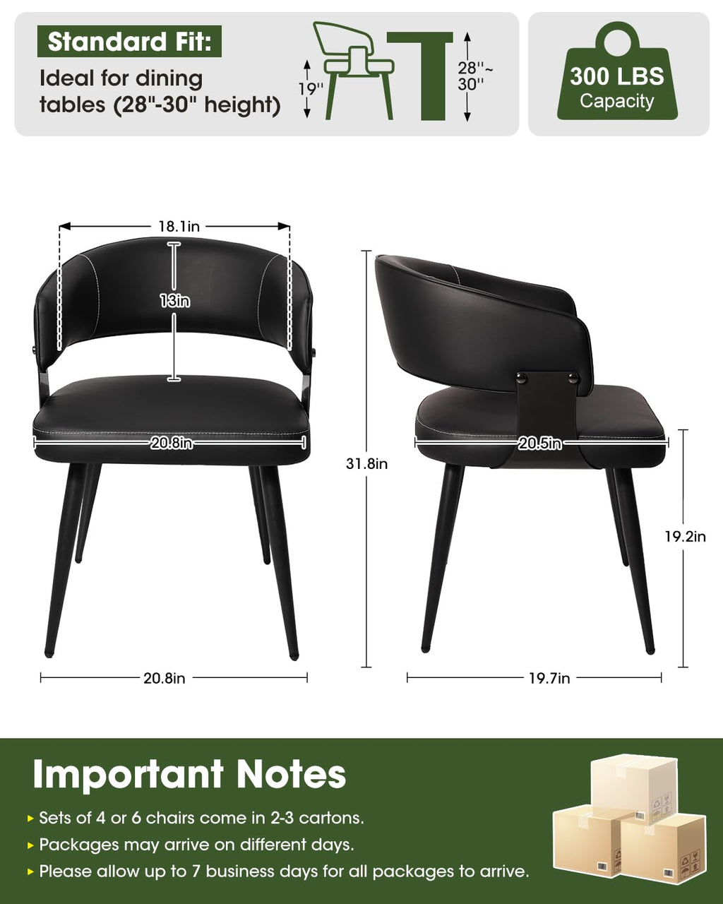 Euklea Modern Faux Leather Dining Chairs, Set of 2