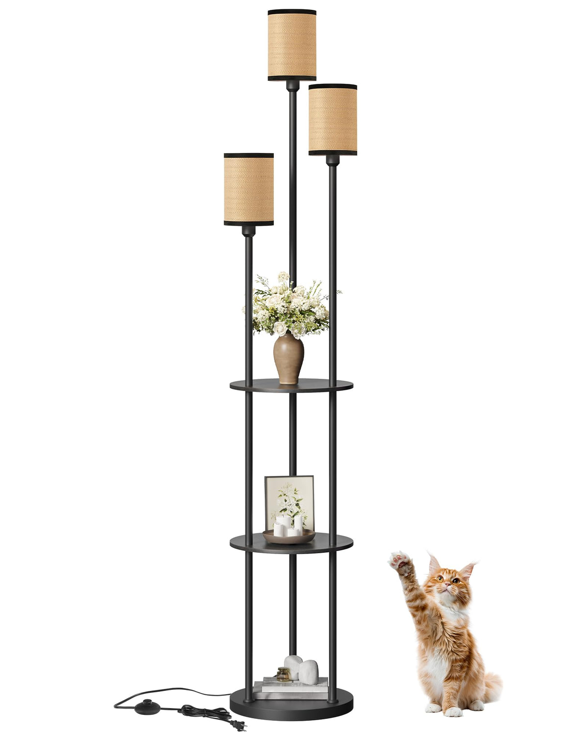 GOEBLESON 3-Light Floor Lamp with Shelves & Foot Switch