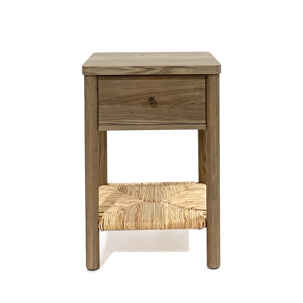 GDFStudio Wooden Nightstand with Jute Shelf & Drawer