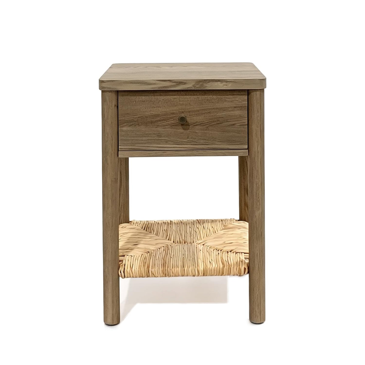 GDFStudio Wooden Nightstand with Jute Shelf & Drawer