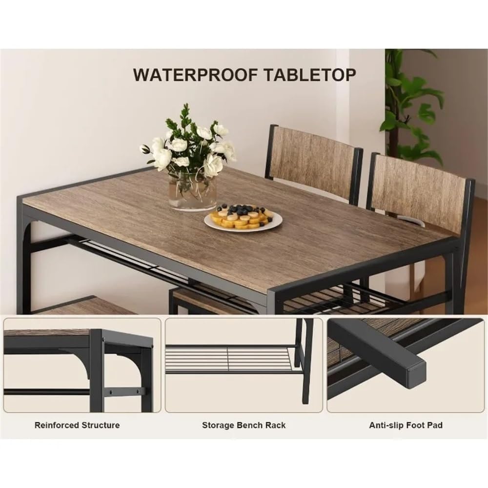 HYgloF 4-Piece Dining Table Set with Bench & 2 Chairs