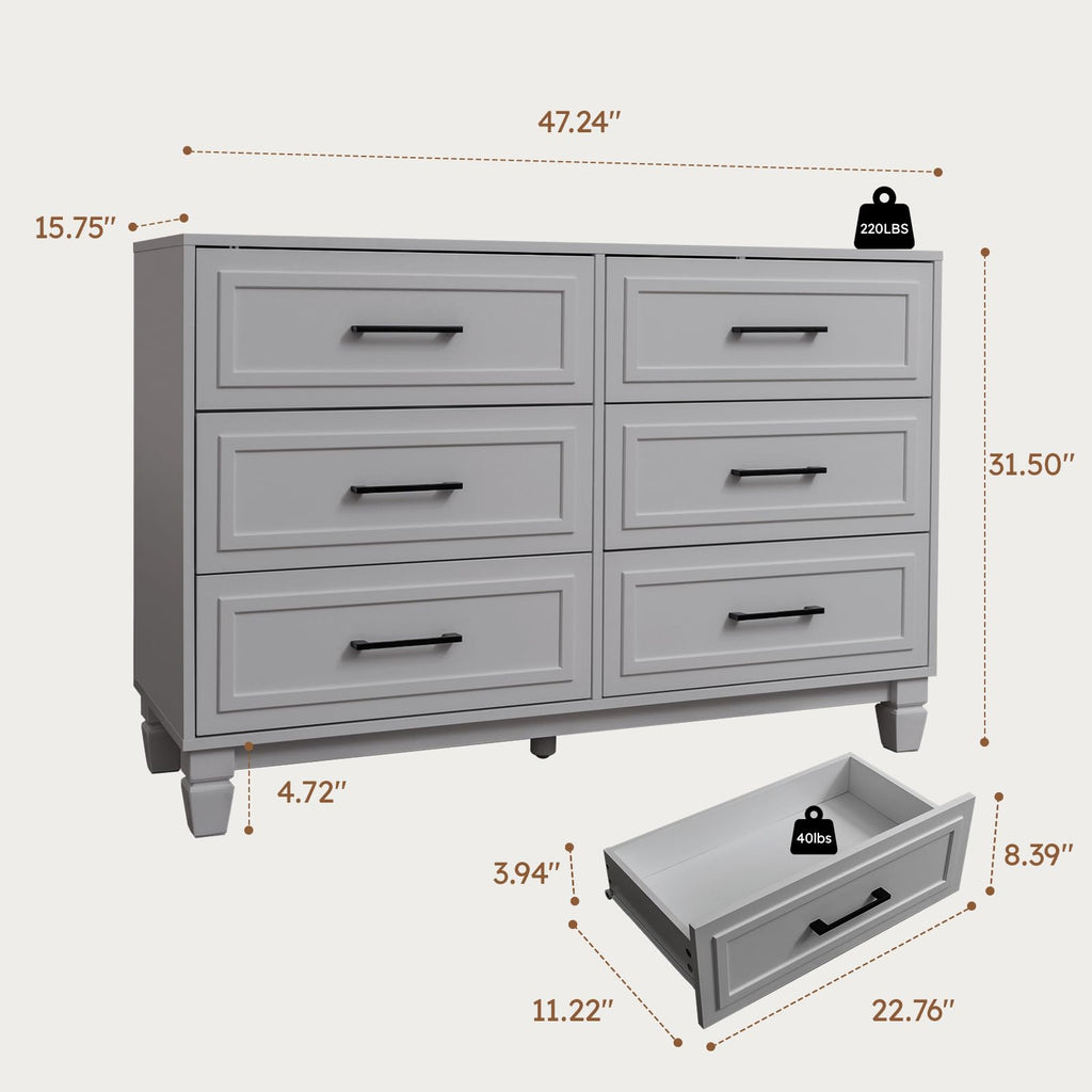 BERRY NEST Farmhouse 6 Drawers Dresser for Bedroom