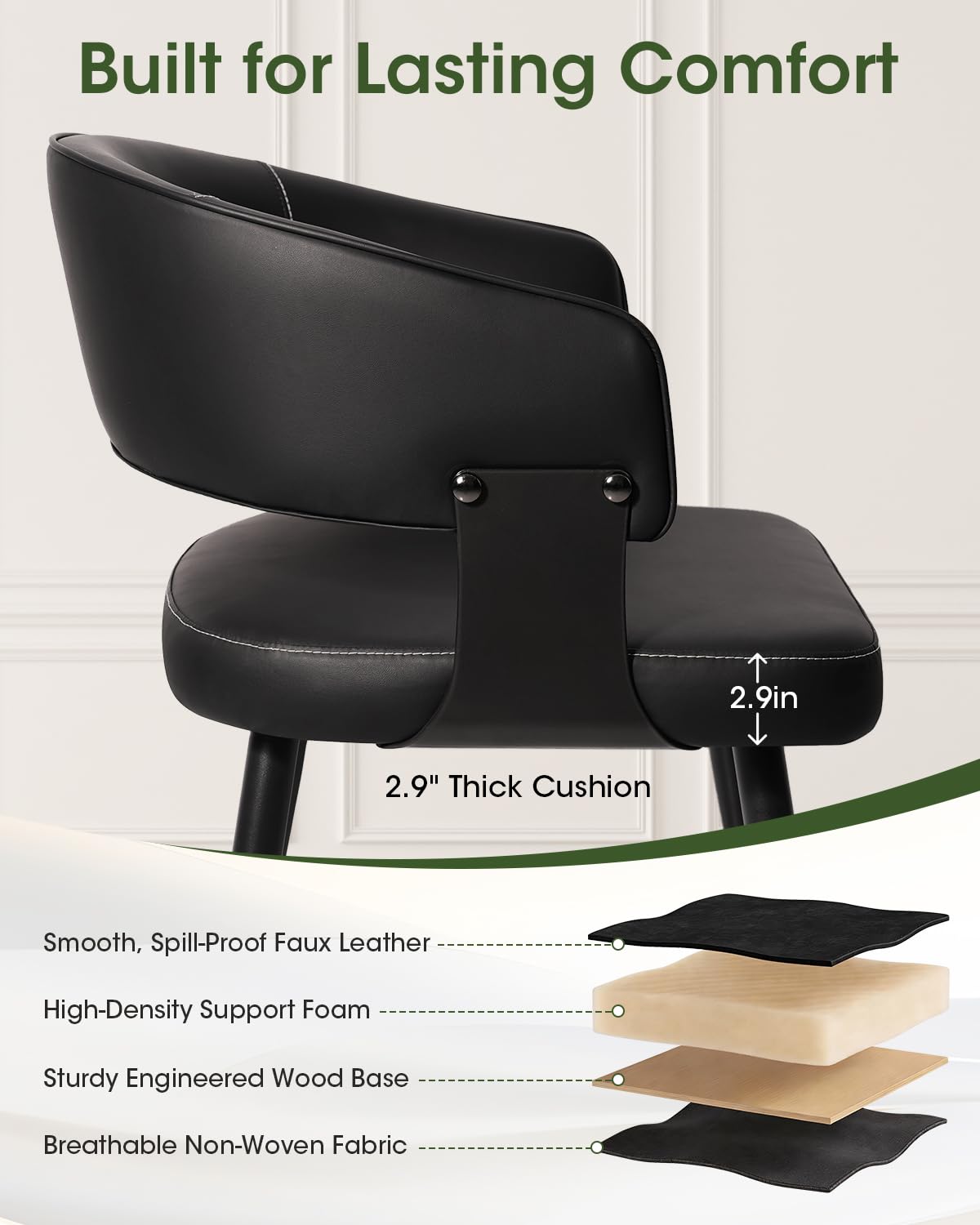 Euklea Modern Faux Leather Dining Chairs, Set of 2