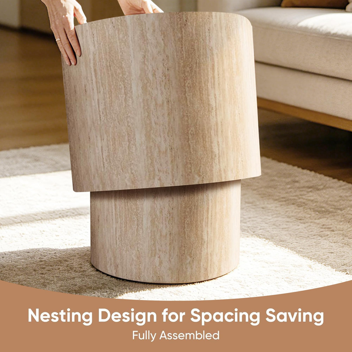 Dorivibe Round Wooden Nesting Coffee Tables, Set of 2
