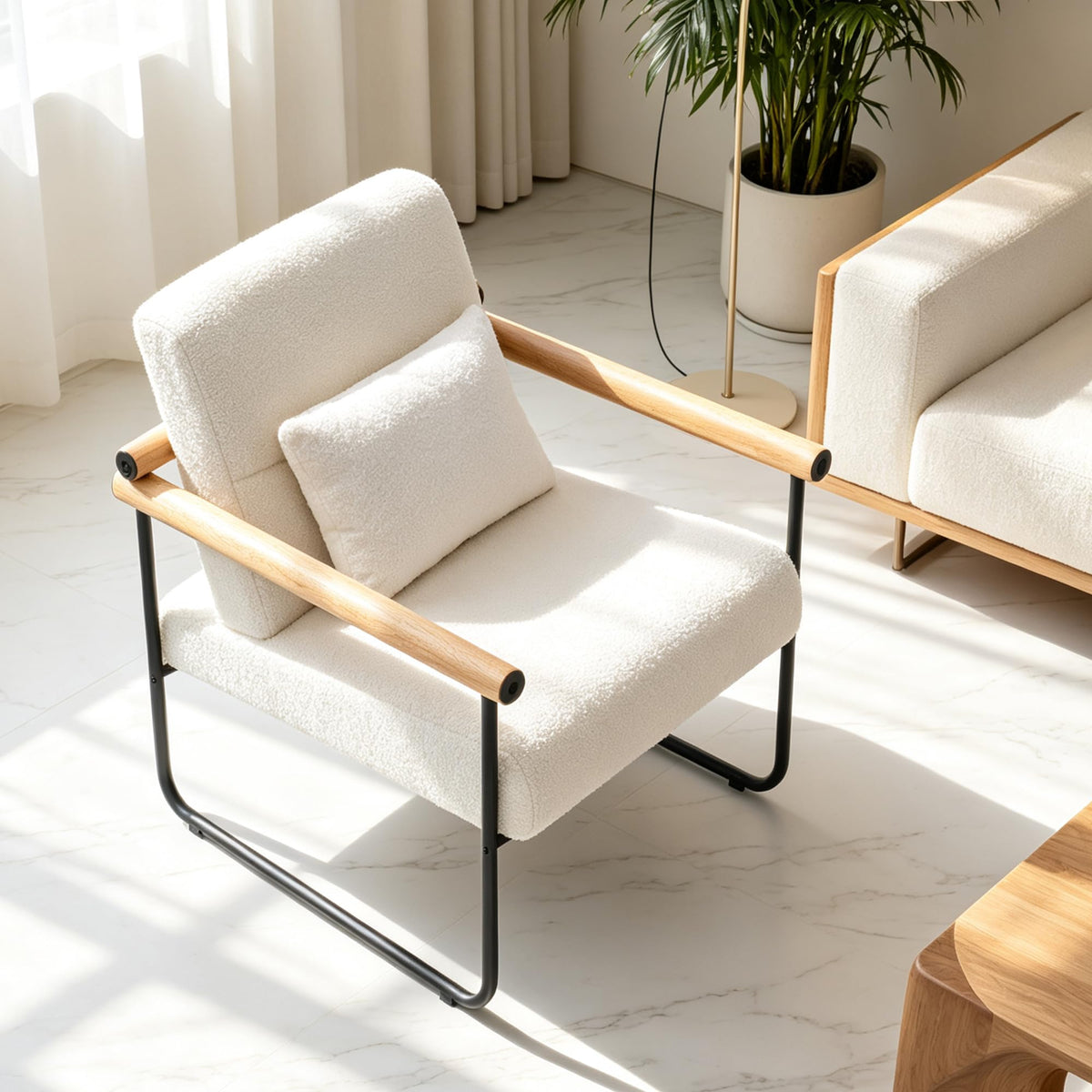 EORMHOEE Upholstered Accent Chair with Comfy Backrest – Beige
