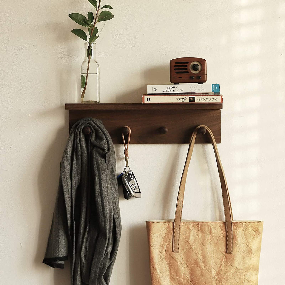 XAOMLP Wooden Wall-Mounted Coat Rack with Hooks