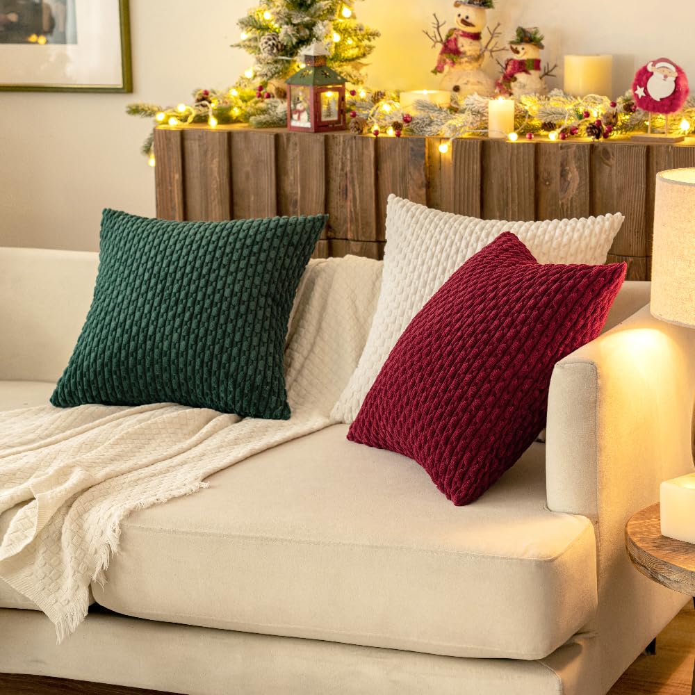 MIULEE Striped Corduroy Throw Pillow Covers, Set of 2