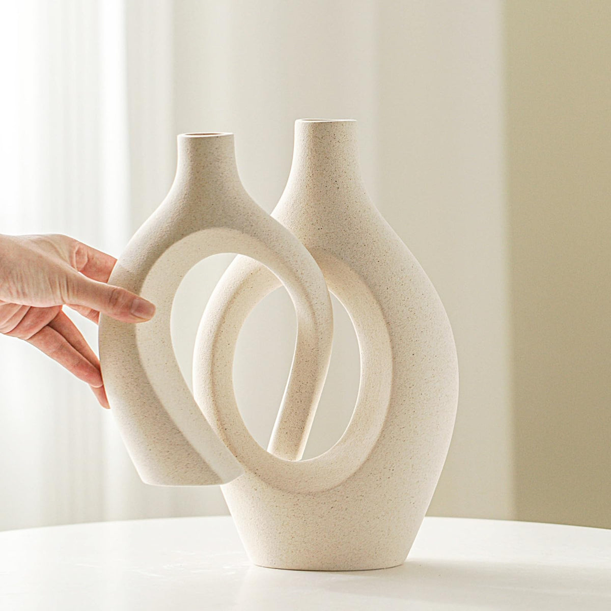 Lvases Cream White Hollow Ceramic Decorative Vases, Set of 2