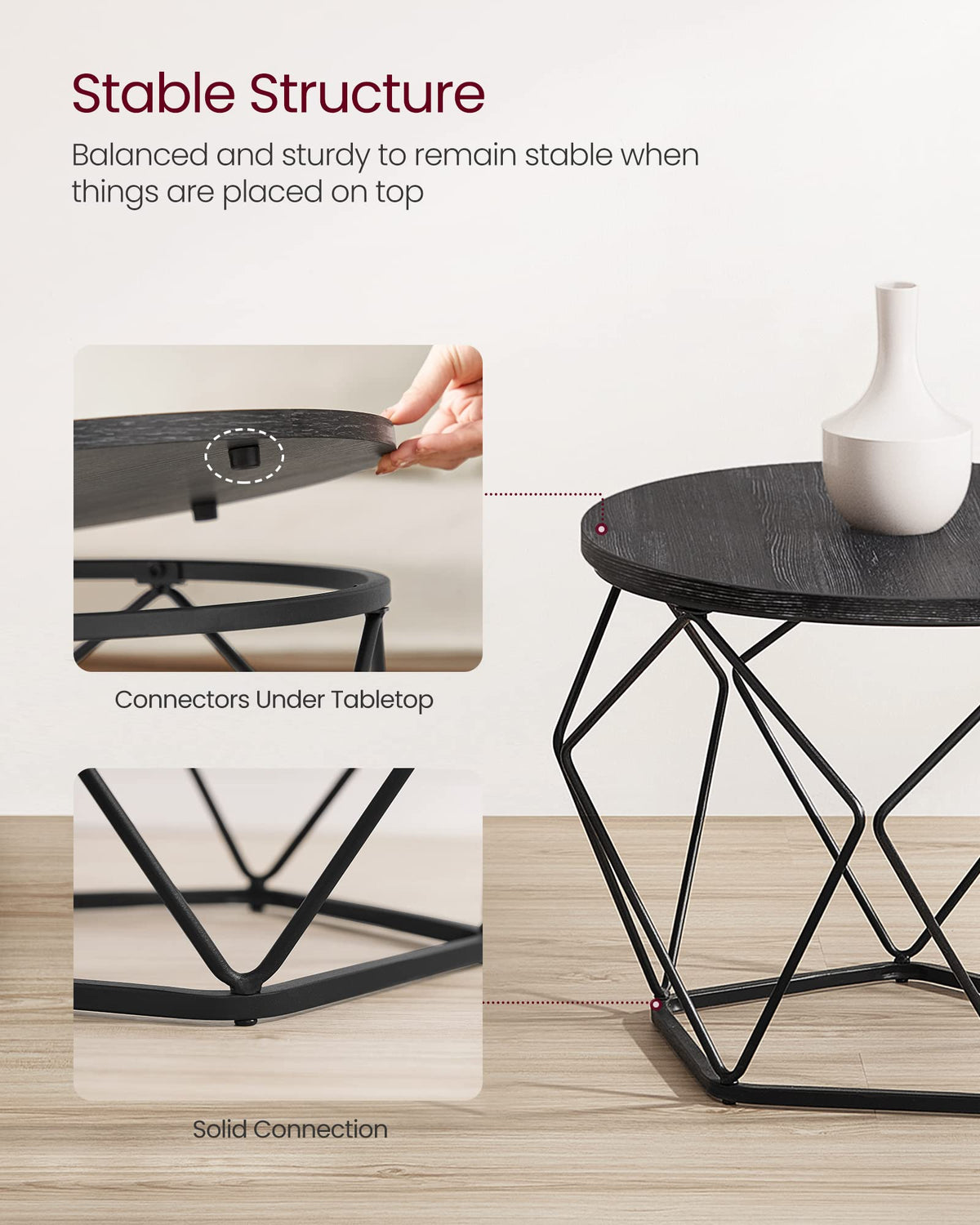 VASAGLE Round Coffee Tables with Steel Frame, Set of 2
