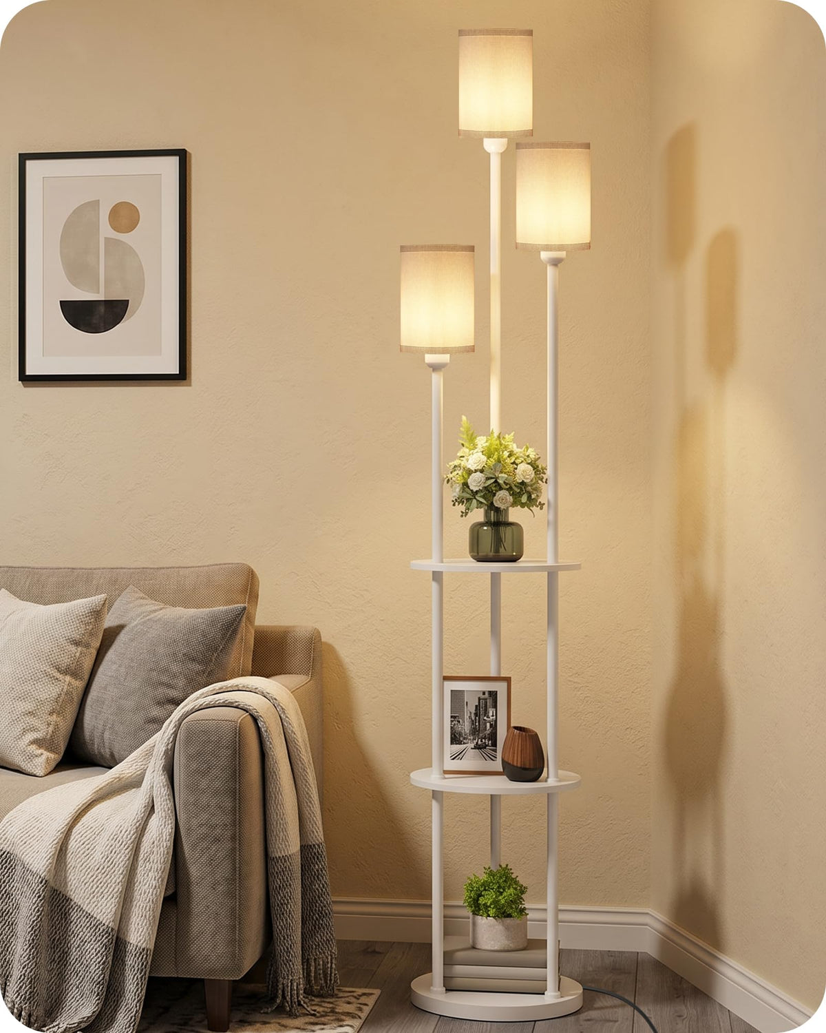 GOEBLESON 3-Light Floor Lamp with Shelves & Foot Switch