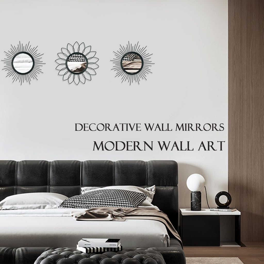 Gold Metal Sunburst Decorative Wall Mirrors, Set of 3