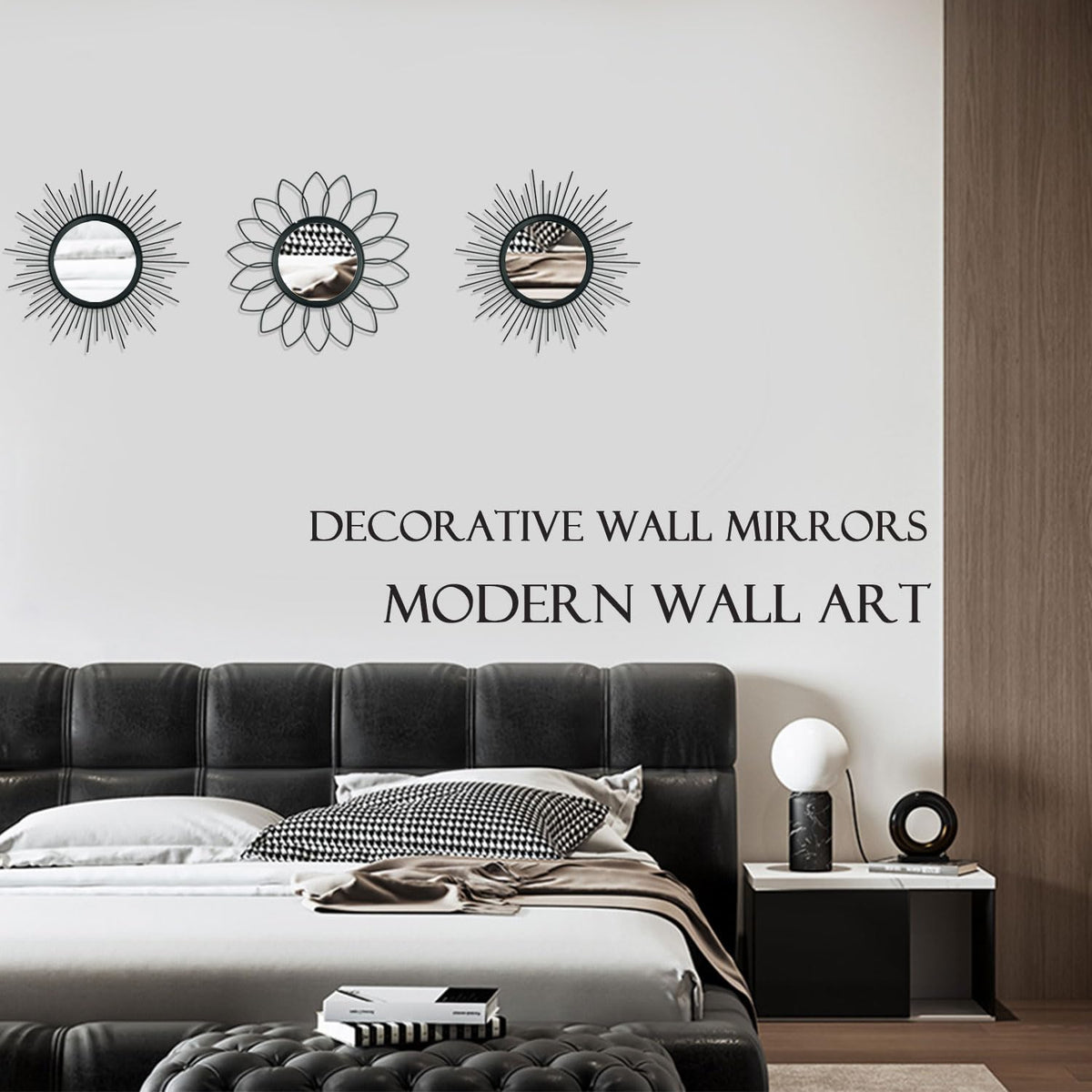 Gold Metal Sunburst Decorative Wall Mirrors, Set of 3