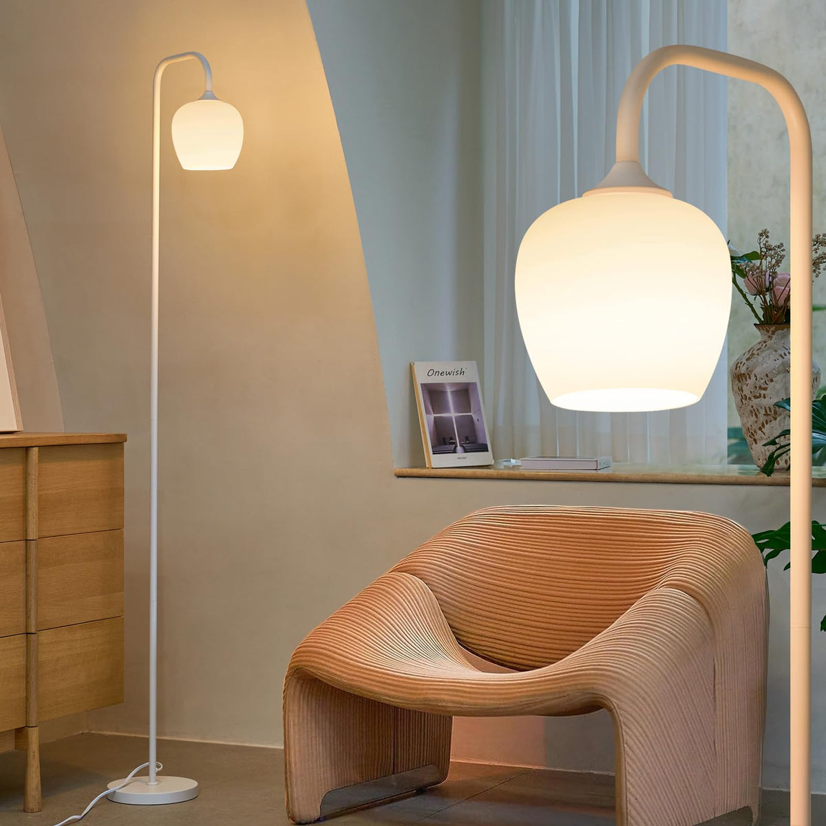 ONEWISH Floor Lamp with Side Table & USB Charging Ports