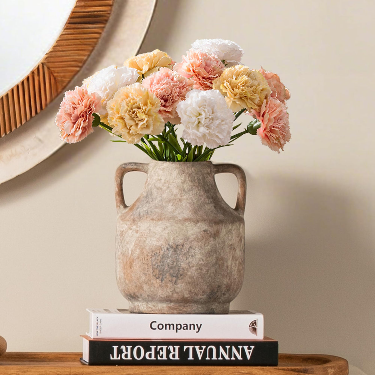Mitt&Ditt Rustic Terracotta Ceramic Flower Vase with Handles