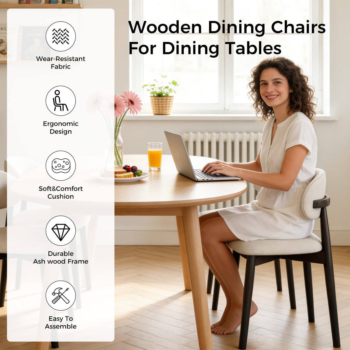 smudyizi Mid-Century Wooden Dining Chairs, Set of 4